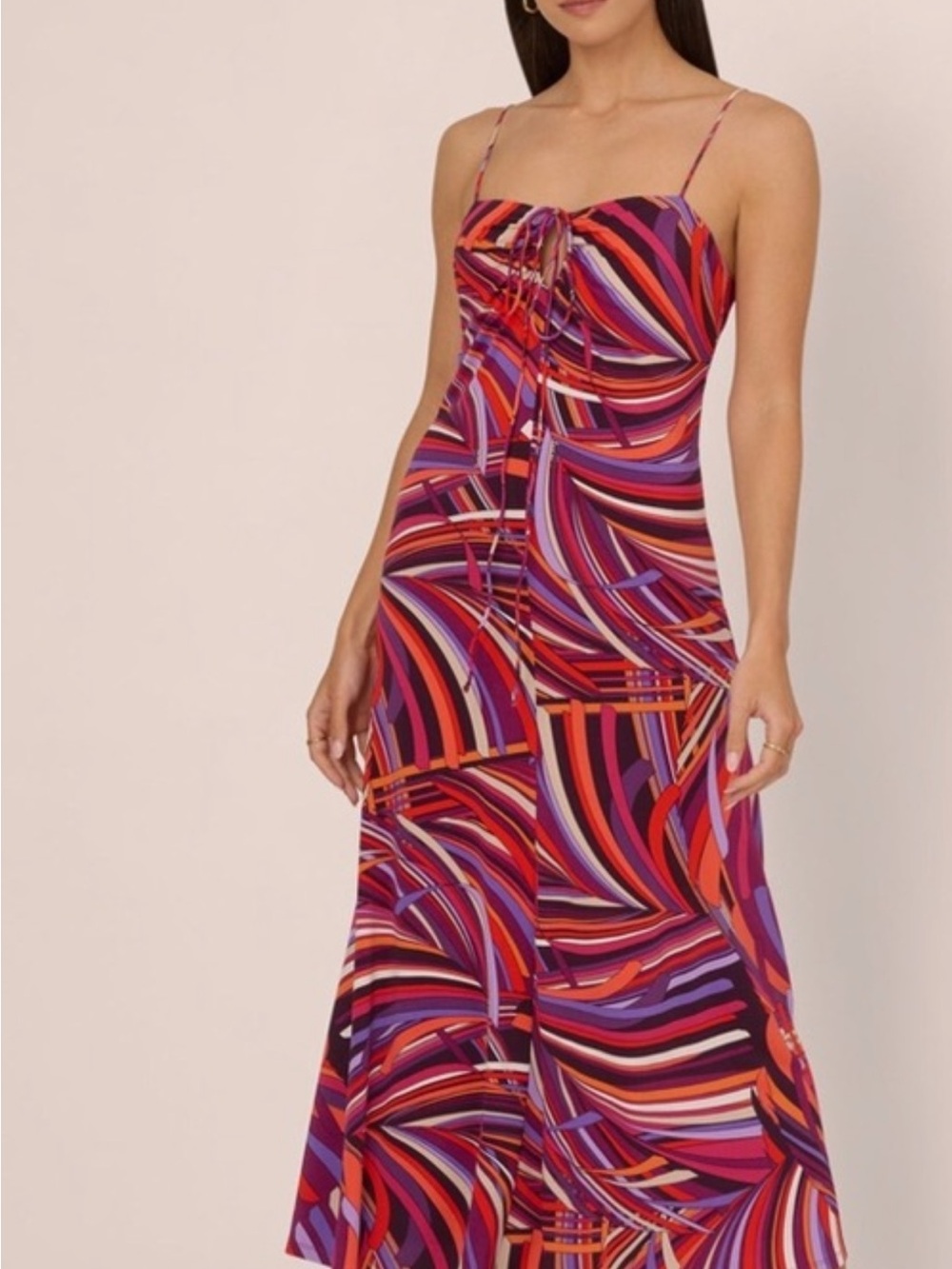 Adrianna Papell Multicolor Strappy Maxi Dress in Red, Purple & Pink Swirl